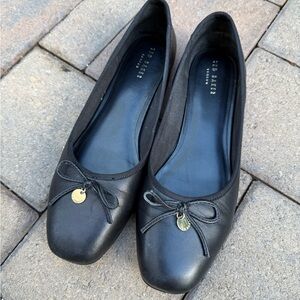 Ted Baker London Bayana Black Leather Ballet Flats with Bow Accent